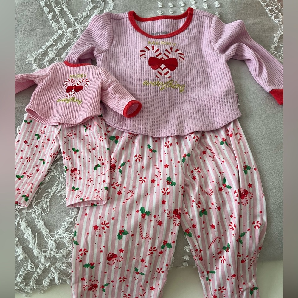 American Girl Christmas Pjs for girl and doll, size 3